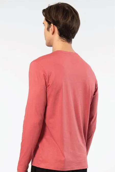 Uzun Kollu Modal Pamuk Bisiklet Yaka Erkek T-shirt Cacharel 2242 - Mercan