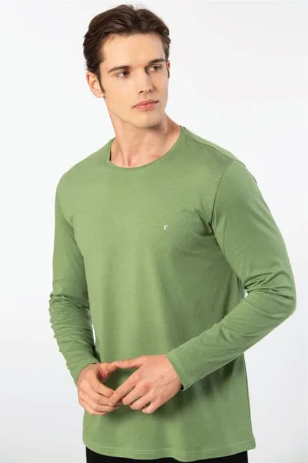 Modal Pamuklu Bisiklet Yaka Erkek T-shirt Cacharel 2242 - Yeşil