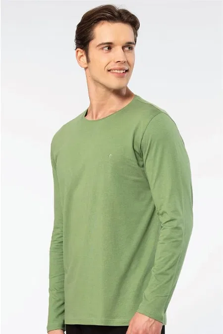 Modal Pamuklu Bisiklet Yaka Erkek T-shirt Cacharel 2242 - Yeşil
