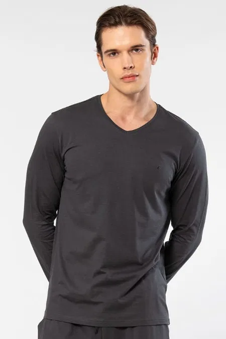 Modal Pamuk V Yaka Kısa Kol Erkek T-shirt Cacharel 2243 - Antrasit