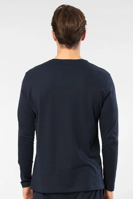 V Yaka Uzun Kollu Pamuklu Modal Erkek T-shirt Cacharel 2243 - Lacivert