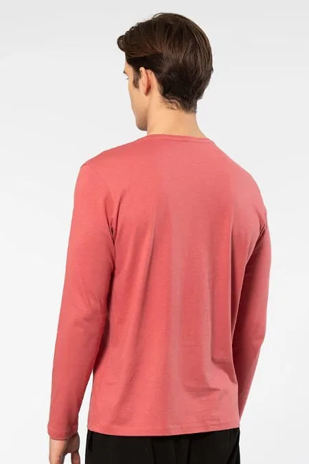 Uzun Kollu V Yaka Modal Pamuk T-shirt Cacharel 2243 - Mercan