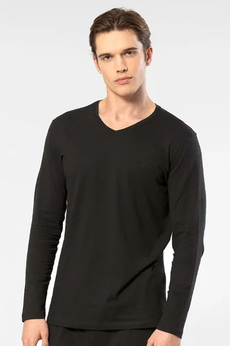V Yaka Modal Pamuklu Erkek T-shirt Cacharel 2243 - Siyah