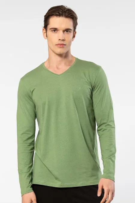 Modal Pamuklu V Yaka Erkek T-shirt Cacharel 2243 - Yeşil