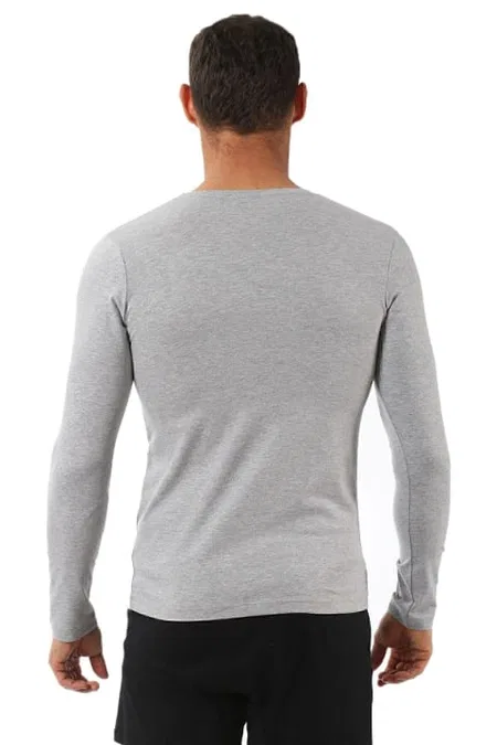Pamuklu Likralı V Yaka Uzun Kol T-Shirt Özkan 0274 - Gri