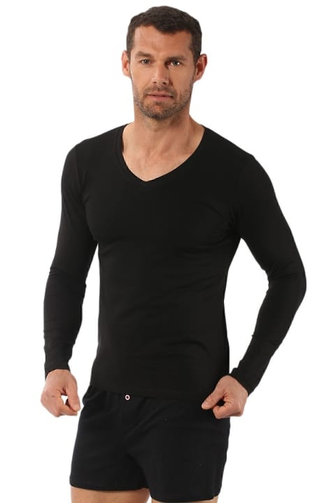 Pamuklu Likralı V Yaka Uzun Kol T-Shirt Özkan 0274