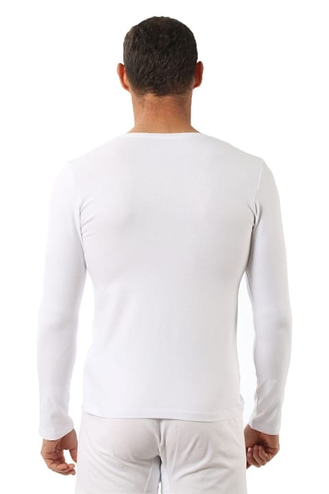 Pamuklu Likralı V Yaka Uzun Kol T-Shirt Özkan 0274 - Beyaz