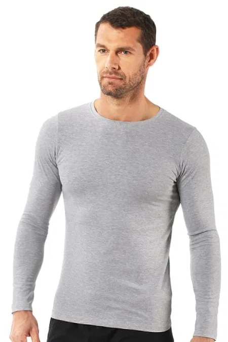 Pamuklu Likralı Uzun Kol T-Shirt Fanila Özkan 0266 - Gri