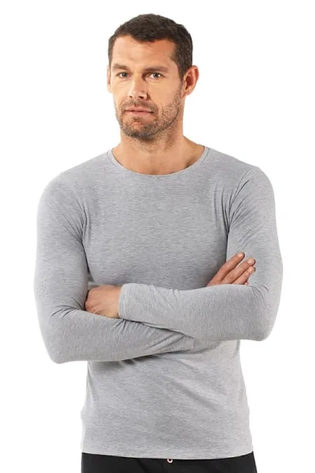 Pamuklu Likralı Uzun Kol T-Shirt Fanila Özkan 0266 - Gri