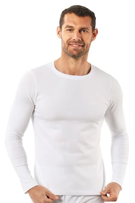 Pamuklu Likralı Uzun Kol T-Shirt Fanila Özkan 0266 - Beyaz