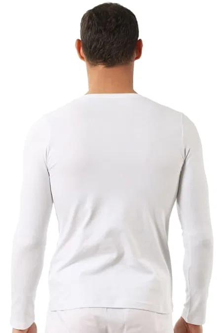 Pamuklu Likralı Uzun Kol T-Shirt Fanila Özkan 0266 - Beyaz