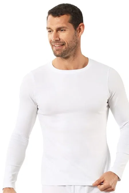 Pamuklu Likralı Uzun Kol T-Shirt Fanila Özkan 0266 - Beyaz