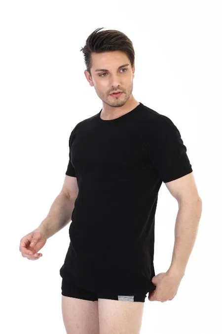 Pamuklu Ribana Bisiklet Yaka Siyah Atlet Çift Kaplan 841 - Siyah
