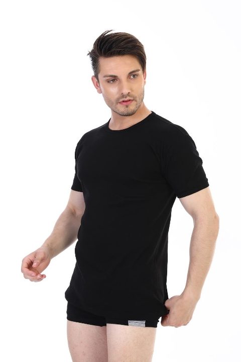 Pamuklu Ribana Bisiklet Yaka Siyah Atlet Çift Kaplan 841 - 2