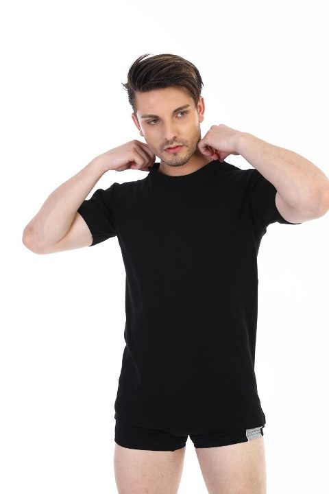 Pamuklu Ribana Bisiklet Yaka Siyah Atlet Çift Kaplan 841 - Siyah