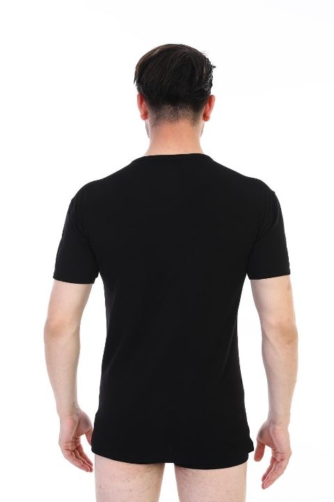 Pamuklu Ribana Bisiklet Yaka Siyah Atlet Çift Kaplan 841 - Siyah