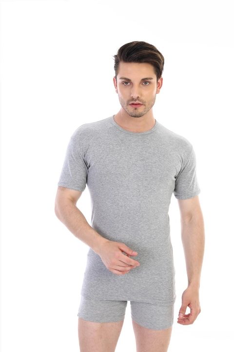 Pamuklu Ribana Bisiklet Yaka Siyah Atlet Çift Kaplan 841 - Gri