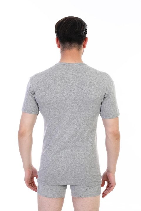 Pamuklu Ribana Bisiklet Yaka Siyah Atlet Çift Kaplan 841 - Gri