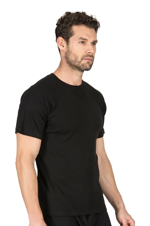 Ribana Esnek Kapalı Yaka Yarım Kol Atlet Özkan 0116 - Siyah