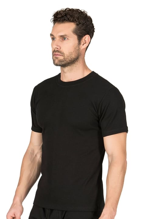 Ribana Esnek Kapalı Yaka Yarım Kol Atlet Özkan 0116 - Siyah