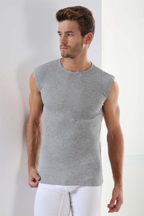 Pamuklu Kolsuz Erkek Atlet 2'li Paket Gri Arma Yıldız 1110 - Gri