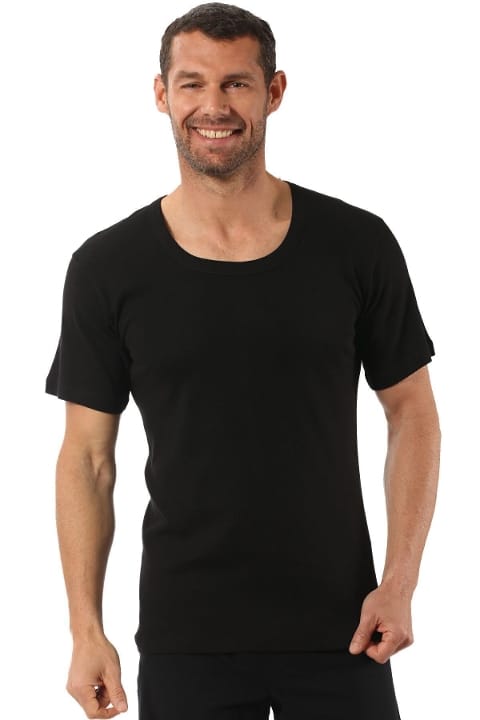 Ribana Pamuklu Geniş Yaka Kısa Kollu Fanila Özkan 0115 - Siyah