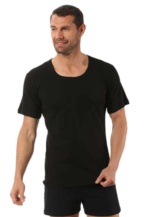 Ribana Pamuklu Geniş Yaka Kısa Kollu Fanila Özkan 0115 - Siyah