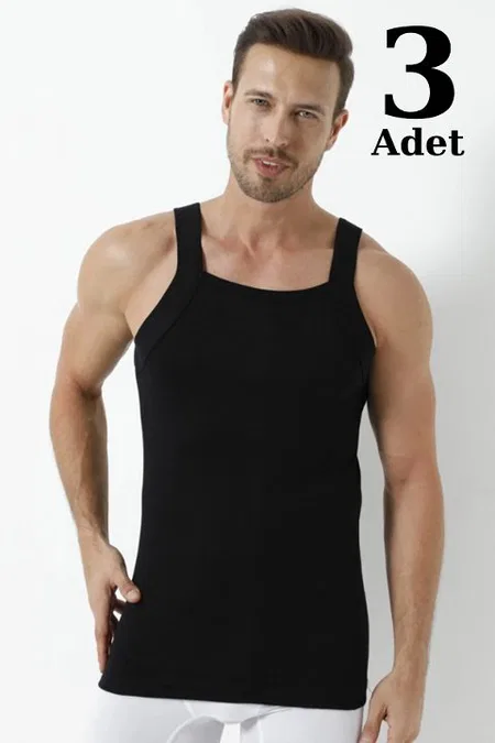Pamuklu Geniş Biyeli Atlet 3'lü Paket Arma Yıldız 1135 - Siyah