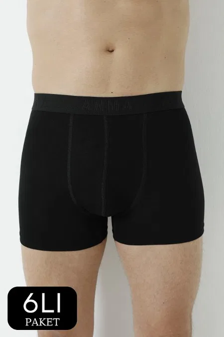 Likralı Esnek Bel Boxer 6'lı Paket Siyah Arma Yıldız 1144 - Siyah