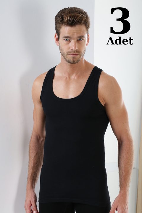 Pamuklu Likralı Atlet 3'lü Paket Erkek Arma Yıldız 1171 - Siyah