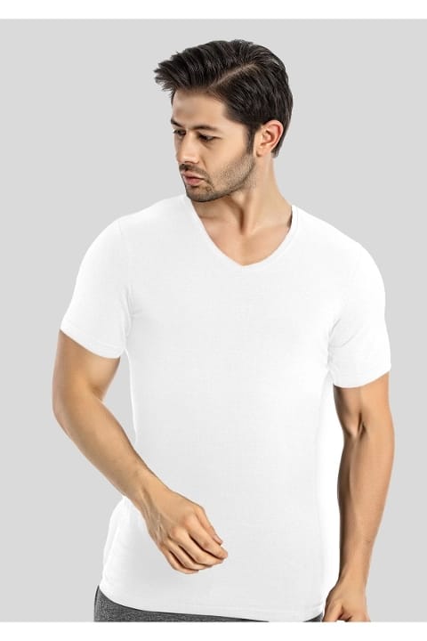 Pamuklu V Yaka Atlet Erkek Kolcu 1130 - Beyaz