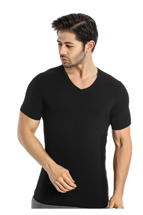 Pamuklu V Yaka Atlet Erkek Kolcu 1130 - Siyah