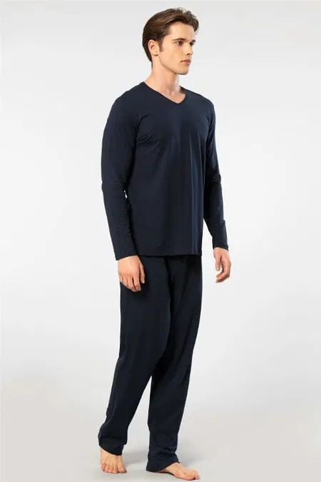 Modal Pamuk Uzun Kollu Pijama Takımı Cacharel 2237 - Lacivert