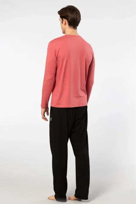 Uzun Kollu Modal Pamuklu Erkek Pijama Takımı Bordo Cacharel 2237 - Mercan