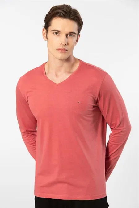 Uzun Kollu Modal Pamuklu Erkek Pijama Takımı Bordo Cacharel 2237 - Mercan