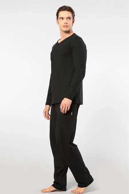 Modal Pamuklu Uzun Kollu Pijama Takımı Cacharel 2237 - Siyah