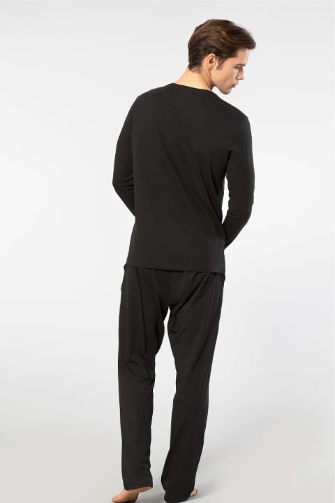 Modal Pamuklu Uzun Kollu Pijama Takımı Cacharel 2237 - Siyah