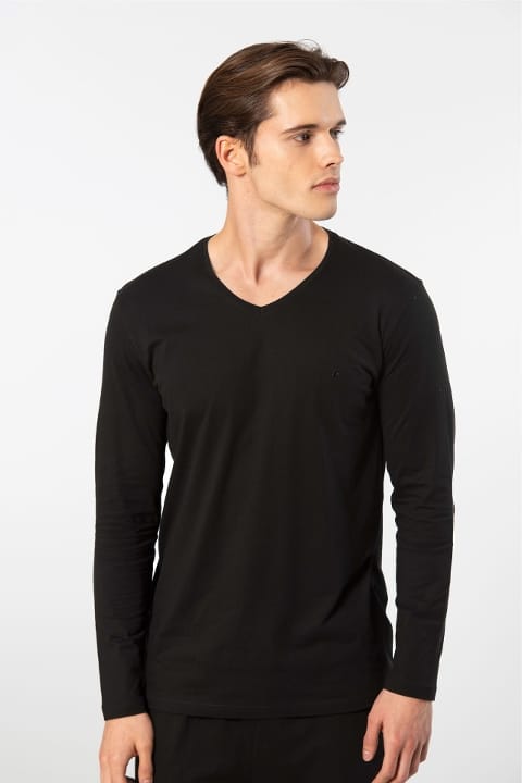 Modal Pamuklu Uzun Kollu Pijama Takımı Cacharel 2237 - Siyah