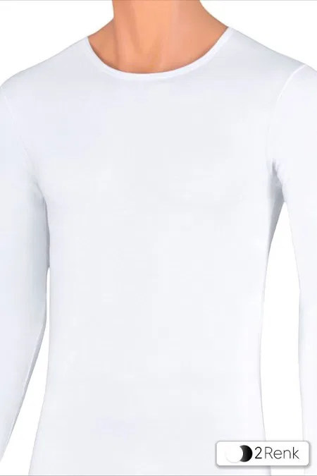 Likralı Pamuklu Uzun Kollu T-shirt Öts 1884 - Beyaz