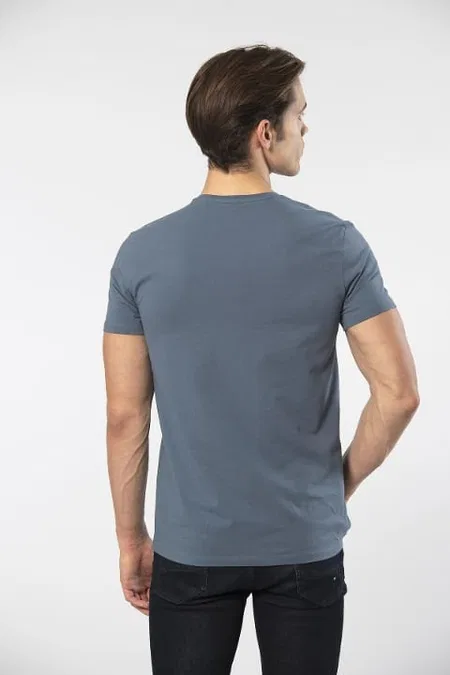 Pamuklu Kısa Kollu V Yaka Erkek T-shirt Cacharel 1332 - MAVİ1