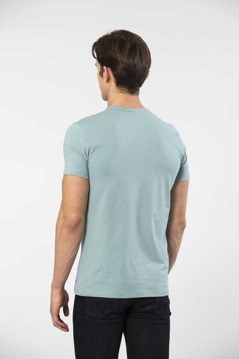 Pamuklu Likralı V Yaka Kısa Kollu T-shirt Cacharel 1332 - YEŞİL1
