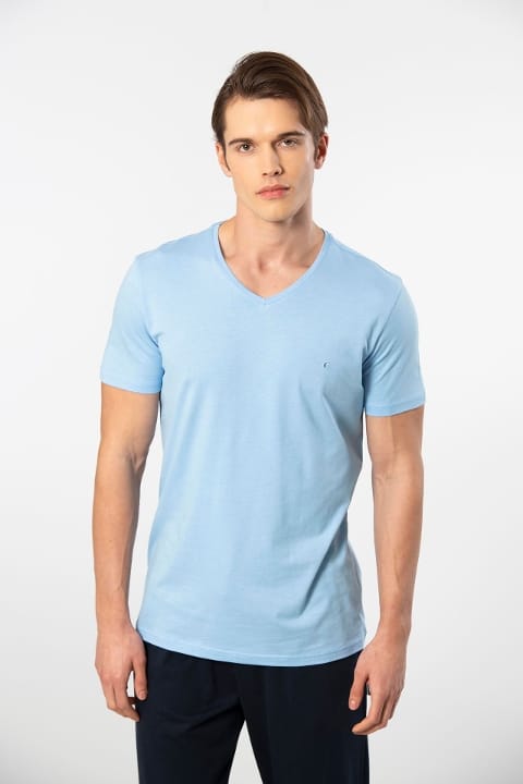 Pamuklu Modal V Yaka Kısa Kollu T-shirt Cacharel 2170 - 2