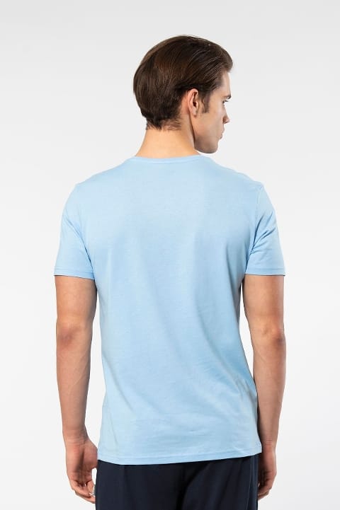 Pamuklu Modal V Yaka Kısa Kollu T-shirt Cacharel 2170 - Açık Mavi