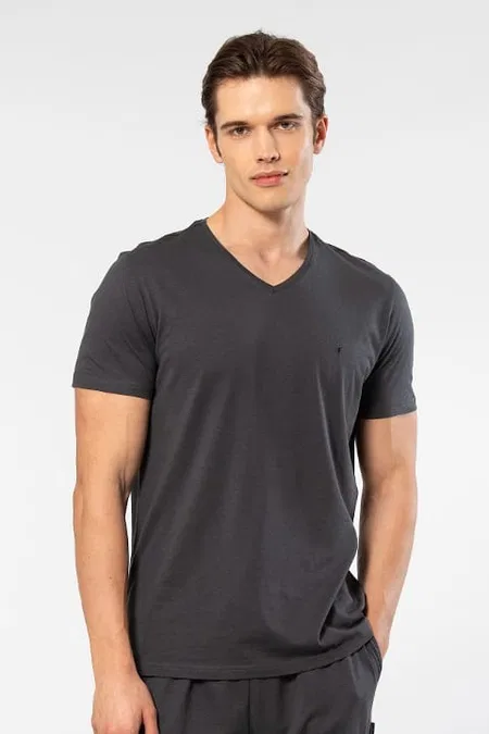Modal Pamuk V Yaka Rahat Kesim Erkek T-shirt Cacharel 2170 - Antrasit