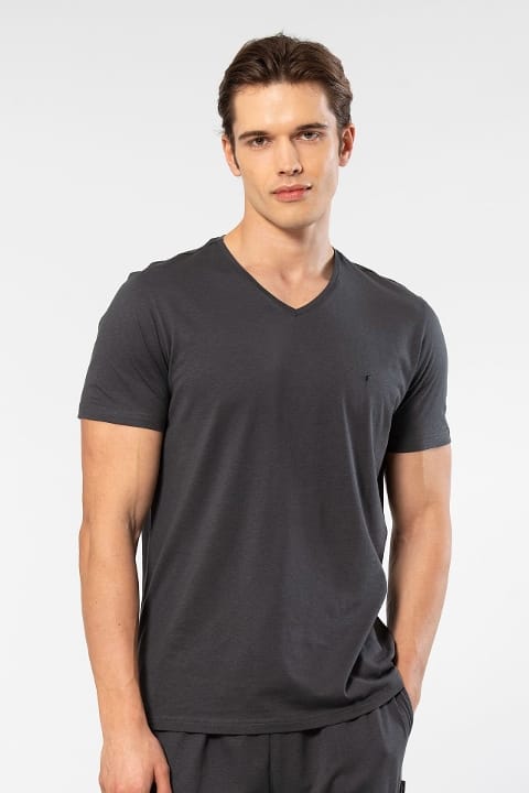 Modal Pamuk V Yaka Rahat Kesim Erkek T-shirt Cacharel 2170 - Antrasit
