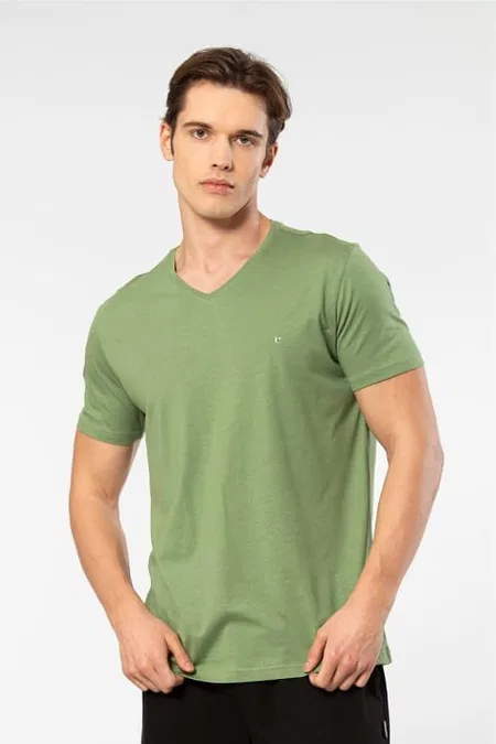Modal Pamuk Kısa Kollu V Yaka Erkek T-shirt Cacharel 2170 - Yeşil