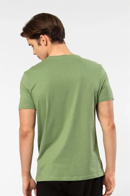 Modal Pamuk Kısa Kollu V Yaka Erkek T-shirt Cacharel 2170 - Yeşil