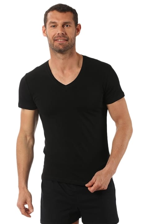 Pamuklu Yarım Kol V Yaka T-Shirt Erkek Atlet Özkan 0273 - Siyah