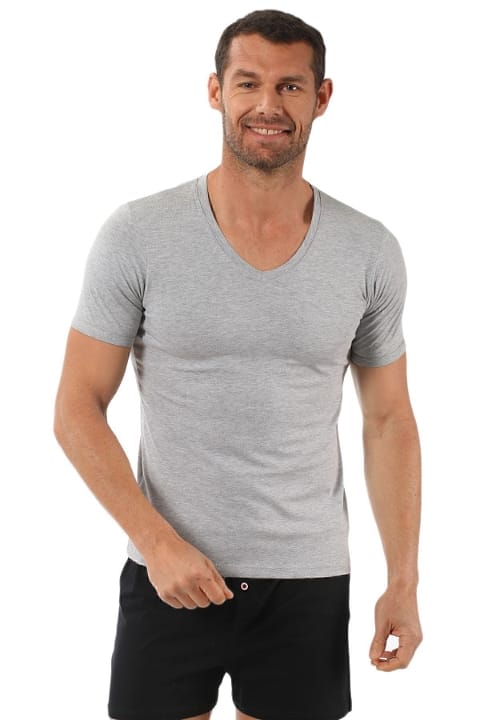 Pamuklu Yarım Kol V Yaka T-Shirt Erkek Atlet Özkan 0273 - Gri