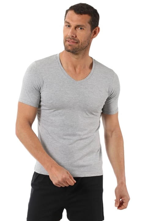 Pamuklu Yarım Kol V Yaka T-Shirt Erkek Atlet Özkan 0273 - Gri